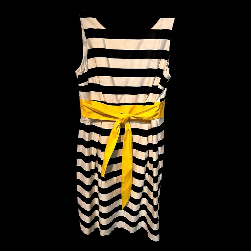 AB Studio Black and White Striped Dress with Yellow Accent